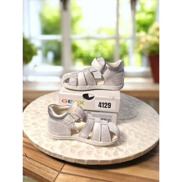 GEOX Macchia First Steps Leather Sandal Toddler Off White/Silver EU 25  US 8.5 - Picture 11 of 16